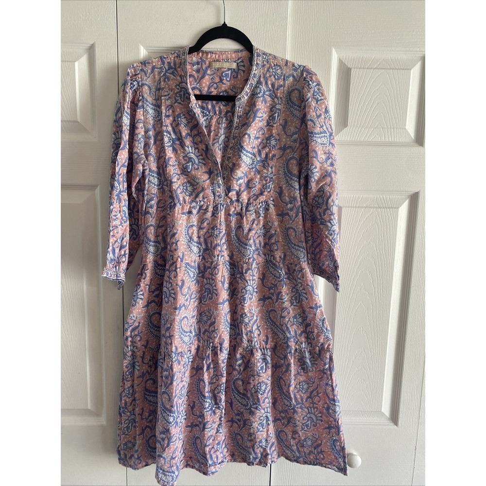 Lola Australia Womens‎ Small Pink Blue Paisley Tiered Dress Morocco Mini Dress